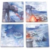 Trend Setters Thomas Kinkade Star Wars "The Battle Of Hoth" StarFire Prints Glass Coaster Set