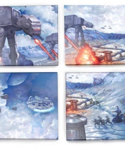 Trend Setters Thomas Kinkade Star Wars "The Battle Of Hoth" StarFire Prints Glass Coaster Set