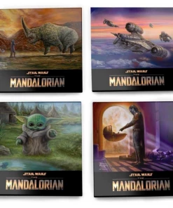 Trend Setters Thomas Kinkade Star Wars "The Mandalorian Collection" StarFire Prints Glass Coaster Set