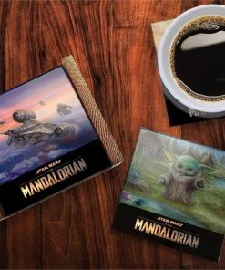 Trend Setters Thomas Kinkade Star Wars "The Mandalorian Collection" StarFire Prints Glass Coaster Set