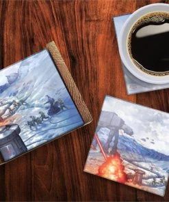 Trend Setters Thomas Kinkade Star Wars "The Battle Of Hoth" StarFire Prints Glass Coaster Set